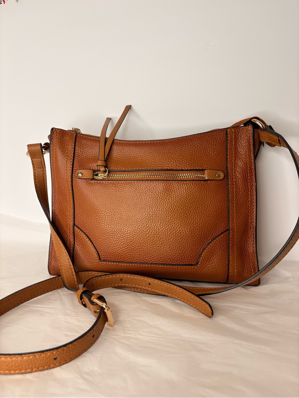 Pebbled Leather Crossbody Bag in Cognac
